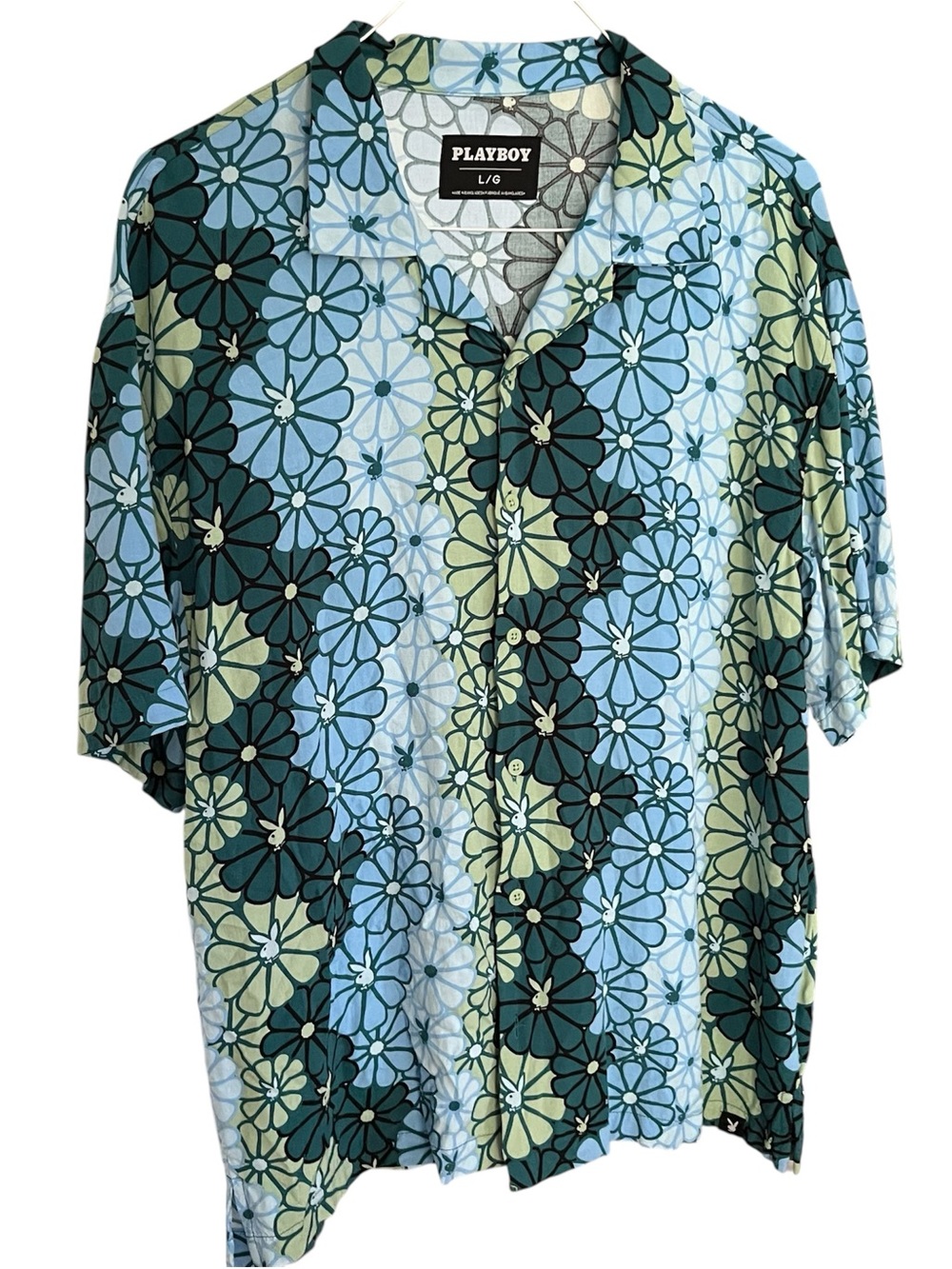 PLAYBOY Blue & Green Floral Short Sleeve Shirt